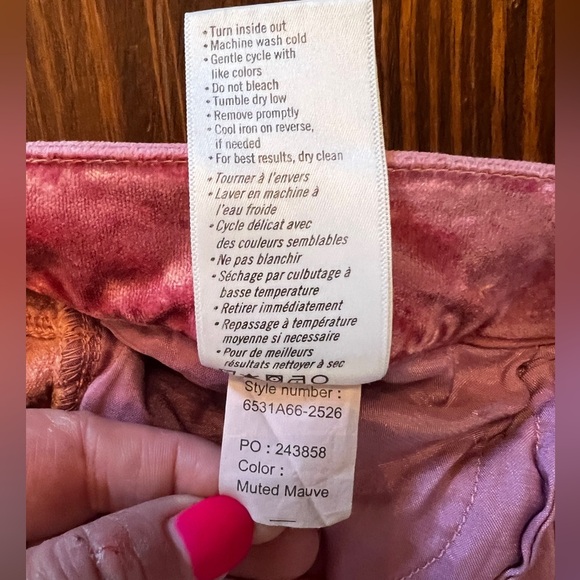 PAIGE Women's Pink Cindy Twisted Seam Straight Jean Crushed Velvet Muted Mauve - Picture 8 of 10